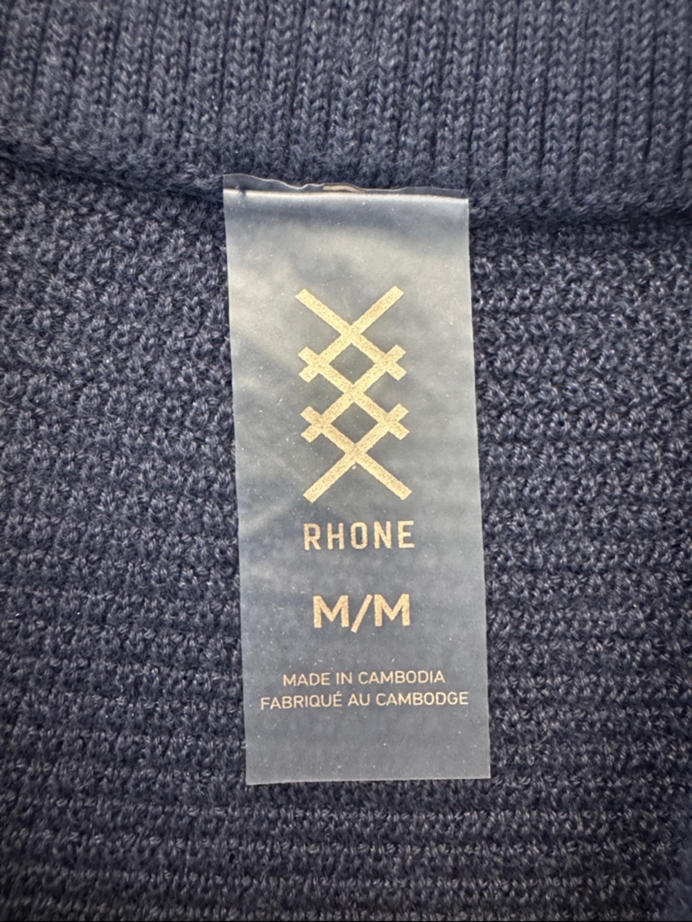 RHONE Navy Knit Short-Sleeve Polo with White Accents • Medium - Picture 2 of 3